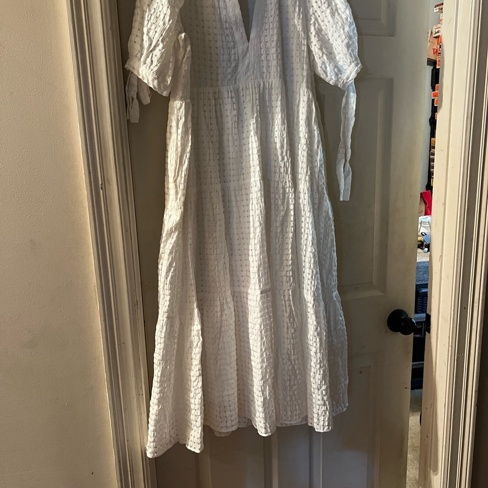 English Factory Textured White Midi Dress